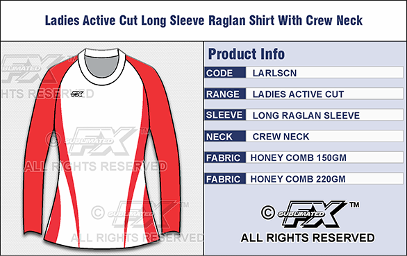 Sublimated FX Womens Active Range Raglan Sleeve Shirt with round collar
