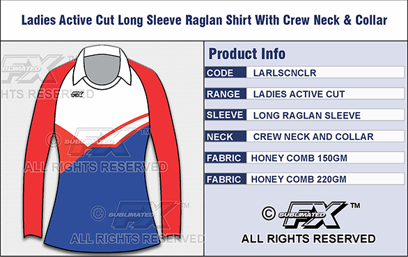Sublimated FX Womens Active Range Raglan Sleeve Shirt with round neck and Collar