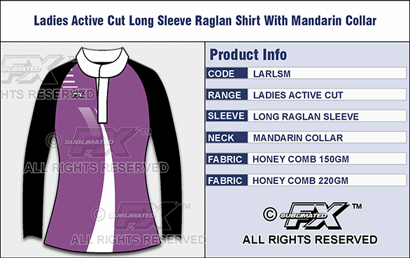 Sublimated FX Womens Active Range Raglan Sleeve Shirt with Mandarin collar