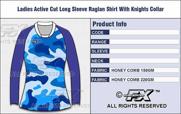 Sublimated FX Womens Active Range Raglan Sleeve Shirt with Knights collar