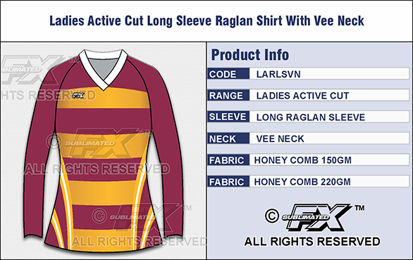Sublimated FX Womens Active Range Raglan Sleeve Shirt with vee neck collar