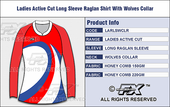 Sublimated FX Womens Active Range Raglan Sleeve Shirt with Wolves collar