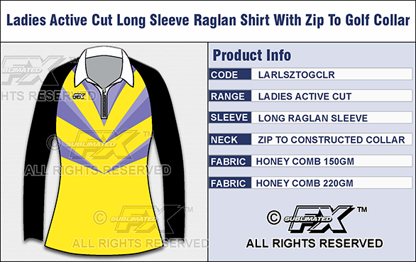 Sublimated FX Womens Active Range Raglan Sleeve Shirt with Short Zip to Golf collar
