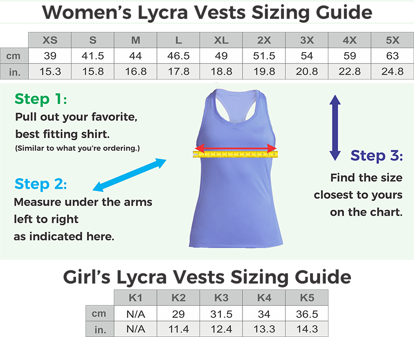 Sublimated FX Branded Apparel Size Guide for Womens Sublimated Lycra Tops
