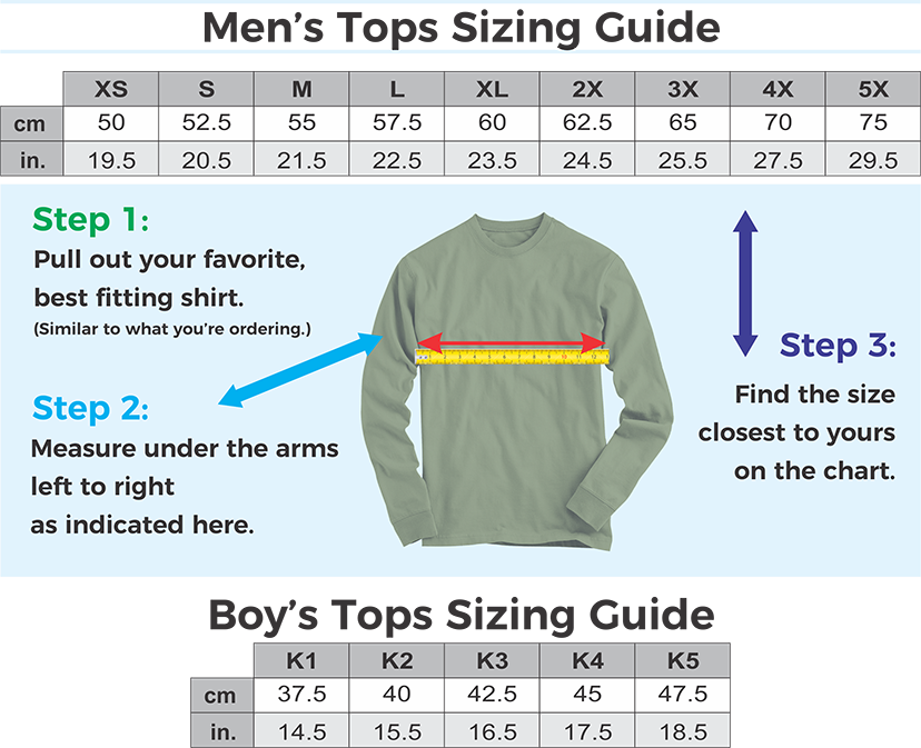 Sublimated FX Branded Apparel Size Guide for Mens Active Range of Sublimated Tops